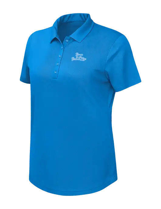 Callaway Womens Birdseye Dark Carolina Blue Polo w/Beach Life Text Logo