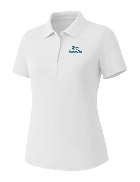 Callaway Womens Core Bright White Performance Polo w/Beach Life Text Logo