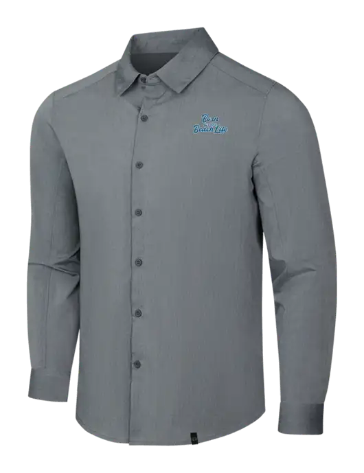OGIO Medium Grey Heather Commuter Woven Shirt w/Beach Life Text Logo