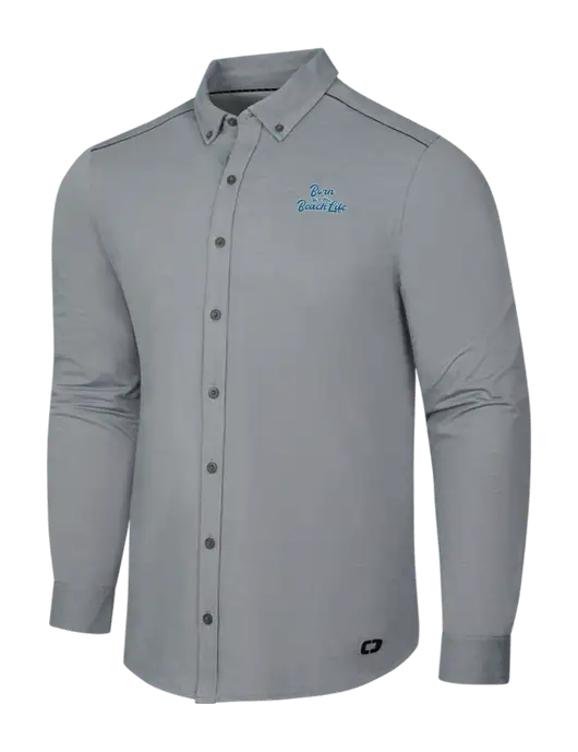 OGIO Medium Grey Heather Modern Code Stretch Button-Up Shirt w/Beach Life Text Logo