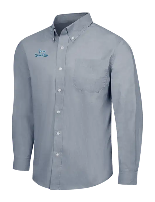 Navy Frost Crosshatch Easy Care Shirt w/Beach Life Text Logo