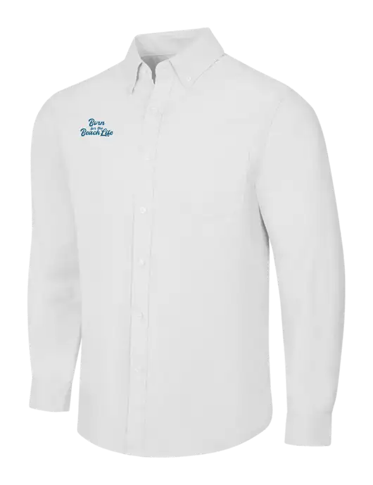 White SuperPro Oxford Shirt w/Beach Life Text Logo