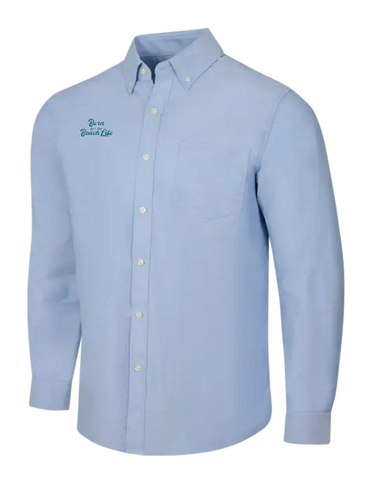 Light Blue SuperPro Oxford Shirt w/Beach Life Text Logo
