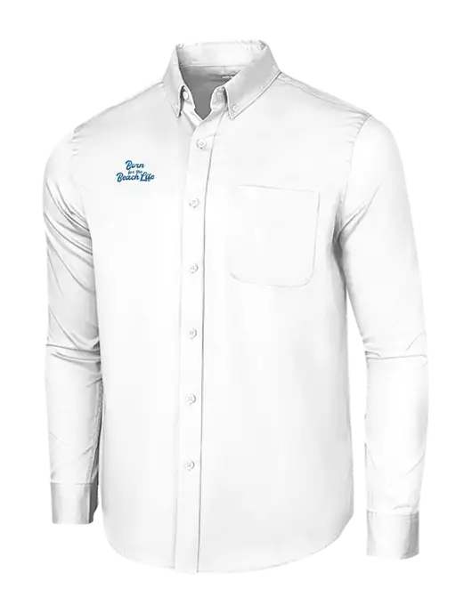Long Sleeve White Superpro React Twill Shirt w/Beach Life Text Logo