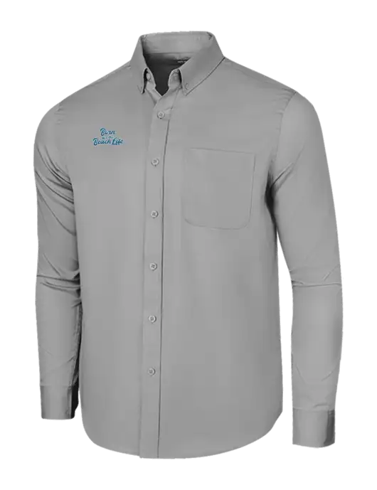 Long Sleeve Light Grey Superpro React Twill Shirt w/Beach Life Text Logo