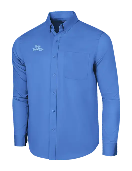 Long Sleeve Dark Carolina Blue Superpro React Twill Shirt w/Beach Life Text Logo