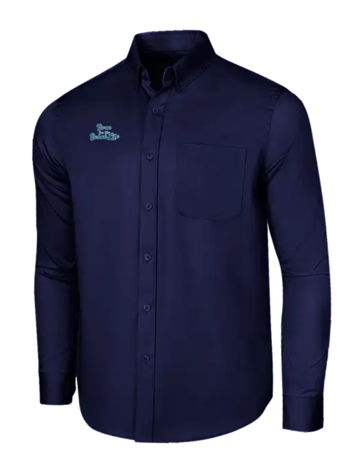 Long Sleeve Navy Superpro React Twill Shirt w/Beach Life Text Logo