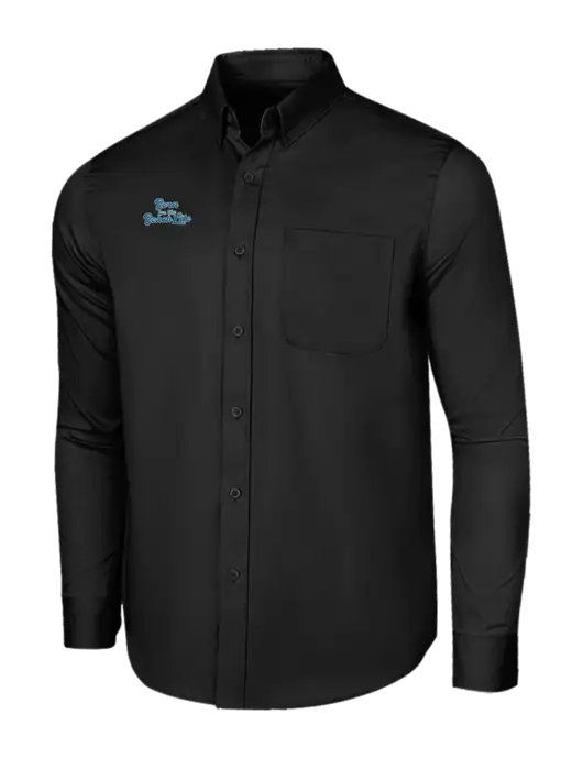 Long Sleeve Deep Black Superpro React Twill Shirt w/Beach Life Text Logo
