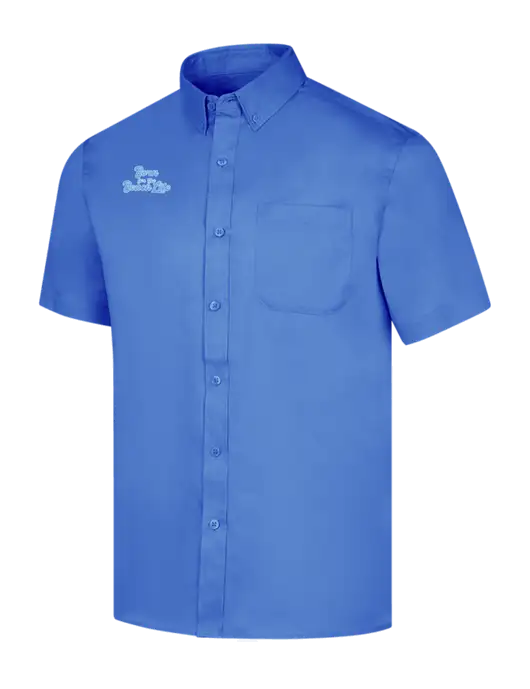 Short Sleeve Dark Carolina Blue Superpro React Twill Shirt w/Beach Life Text Logo