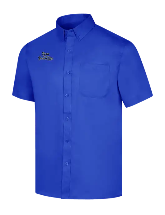 Short Sleeve Dark Royal Superpro React Twill Shirt w/Beach Life Text Logo