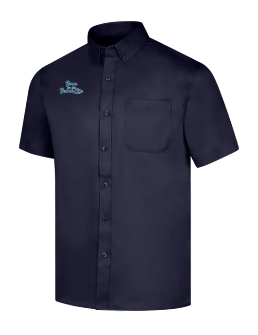 Short Sleeve Navy Superpro React Twill Shirt w/Beach Life Text Logo