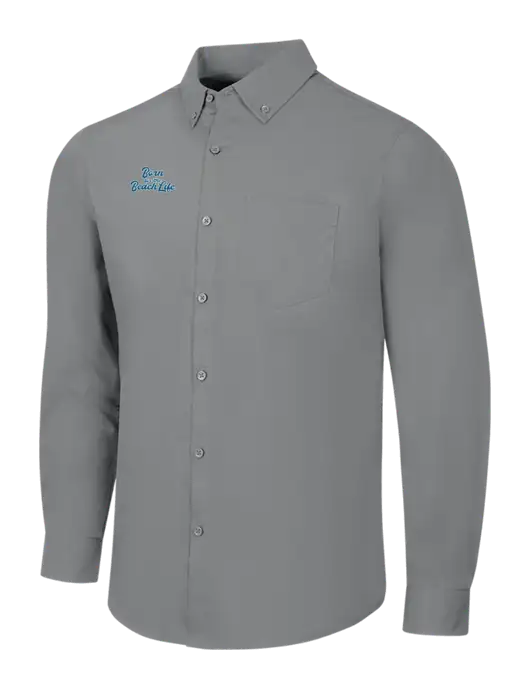 Medium Grey Long Sleeve Carefree Poplin Shirt w/Beach Life Text Logo