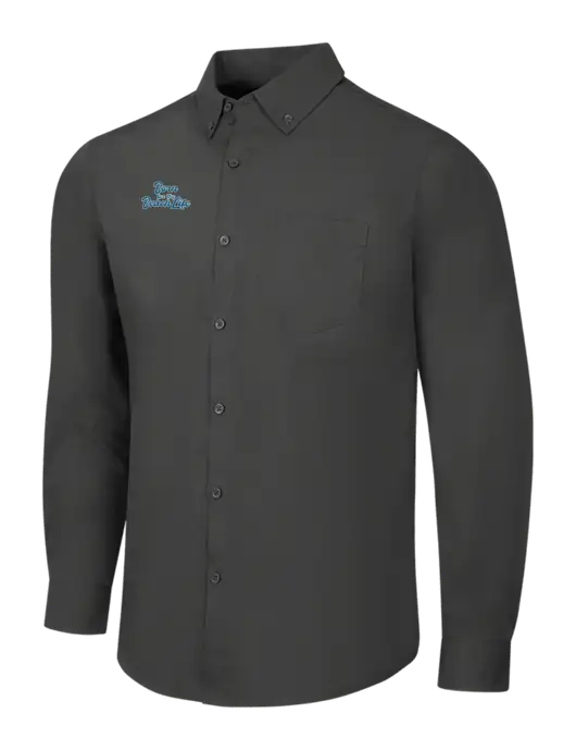 Dark Grey Long Sleeve Carefree Poplin Shirt w/Beach Life Text Logo