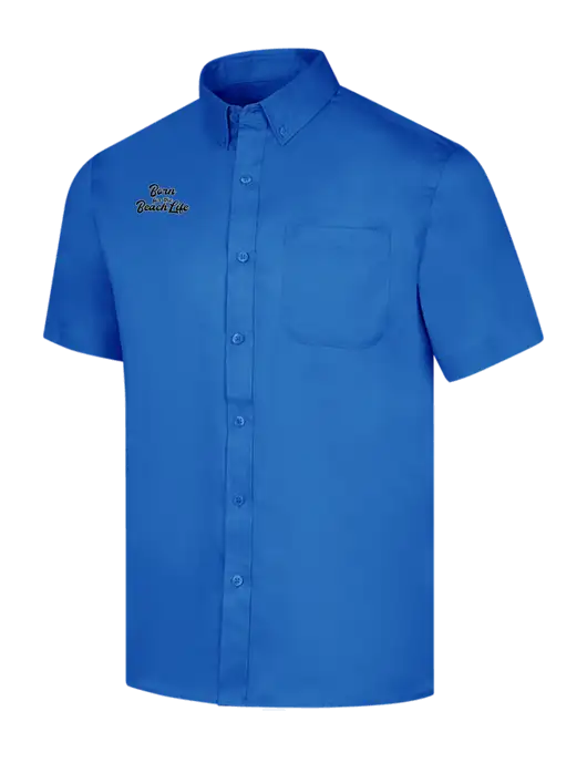 Short Sleeve Royal Blue Superpro React Twill Shirt w/Beach Life Text Logo