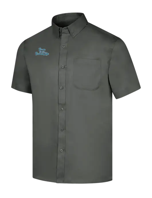 Short Sleeve Dark Grey Superpro React Twill Shirt w/Beach Life Text Logo