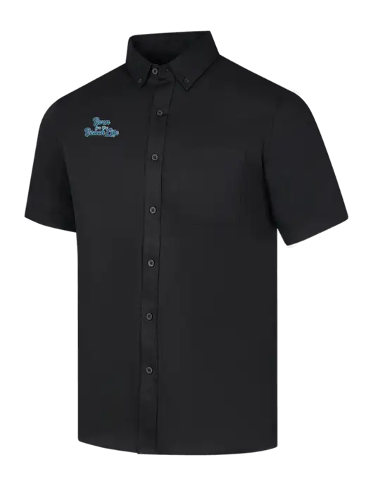 Short Sleeve Deep Black Superpro React Twill Shirt w/Beach Life Text Logo