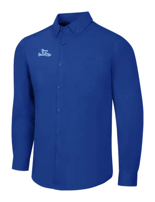 Dark Royal Long Sleeve Carefree Poplin Shirt w/Beach Life Text Logo