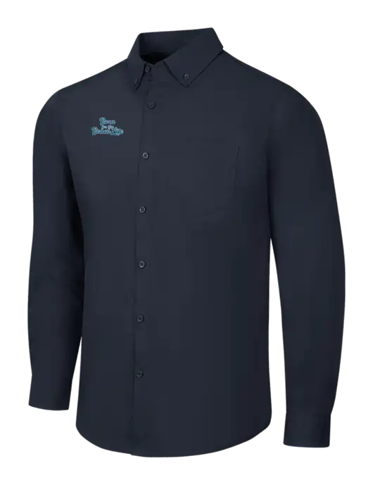 Navy Long Sleeve Carefree Poplin Shirt w/Beach Life Text Logo