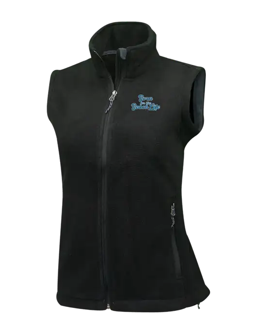 Womens Black Fleece Vest w/Beach Life Text Logo