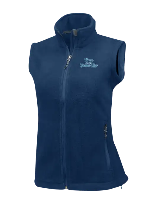 Navy Womens Fleece Vest w/Beach Life Text Logo
