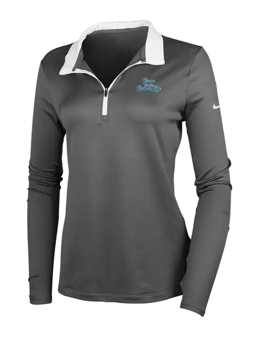 NIKE Dark Grey/White Womens Dry-Fit Stretch 1/2 Zip Cover-Up w/Beach Life Text Logo