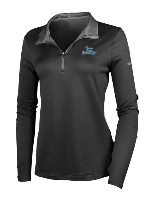 NIKE Black/Dark Grey Womens Dry-Fit Stretch 1/2 Zip Cover-Up w/Beach Life Text Logo