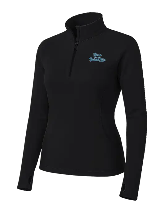 Womens Black Sport Wick Stretch 1/4 Zip Pullover w/Beach Life Text Logo
