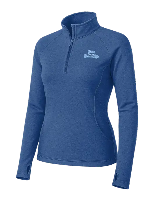 Royal Heather Womens Sport Wick Stretch 1/4 Zip Pullover w/Beach Life Text Logo