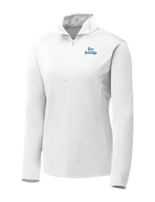 White Womens Posicharge Competitor ¼ Zip Pullover w/Beach Life Text Logo