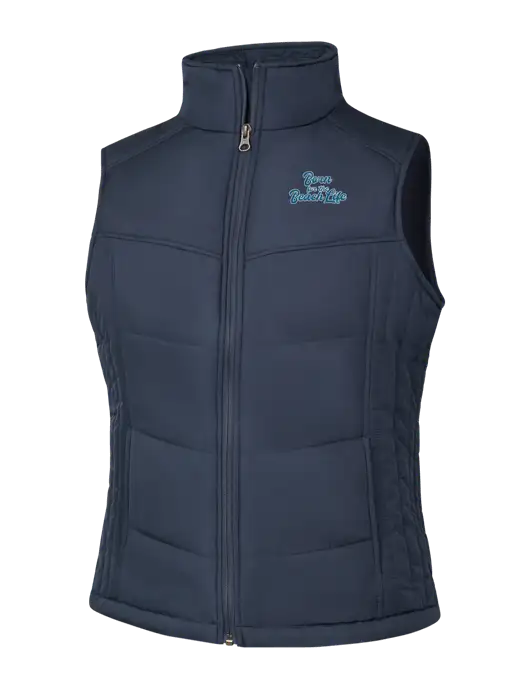  Womens Dark Slate/Black Puffy Vest w/Beach Life Text Logo
