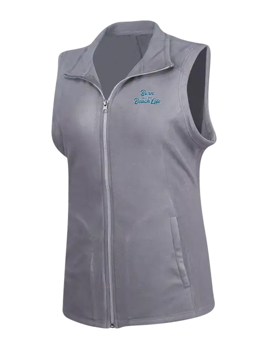 Medium Grey Womens Microfleece Vest w/Beach Life Text Logo
