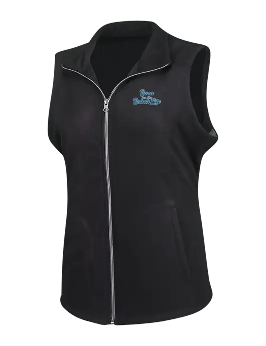 Black Womens Microfleece Vest w/Beach Life Text Logo