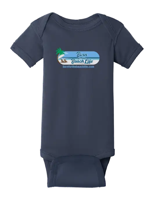 Rabbit Skins Navy Infant Short Sleeve Baby Rib Bodysuit w/Beach Life Logo