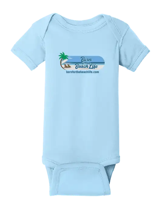 Rabbit Skins Light Blue Infant Short Sleeve Baby Rib Bodysuit w/Beach Life Logo