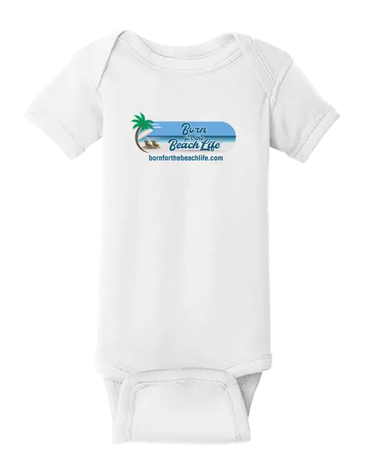 Rabbit Skins White Infant Short Sleeve Baby Rib Bodysuit w/Beach Life Logo