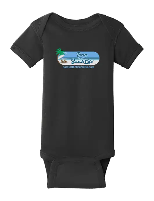 Rabbit Skins Black Infant Short Sleeve Baby Rib Bodysuit w/Beach Life Logo