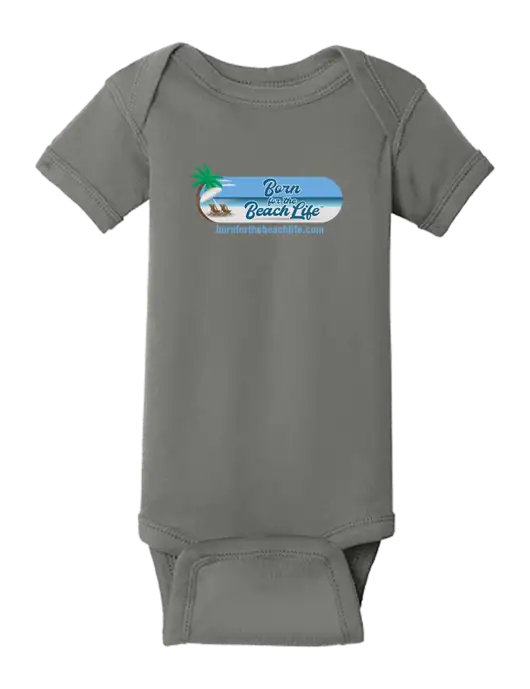 Rabbit Skins Charcoal Infant Short Sleeve Baby Rib Bodysuit w/Beach Life Logo