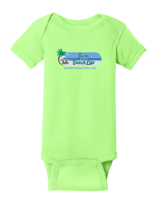 Rabbit Skins Neon Green Infant Short Sleeve Baby Rib Bodysuit w/Beach Life Logo
