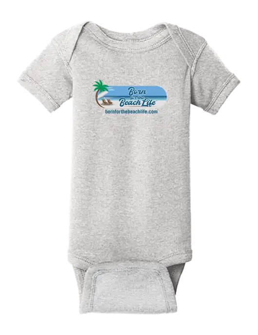 Rabbit Skins Light Grey Heather Infant Short Sleeve Baby Rib Bodysuit w/Beach Life Logo
