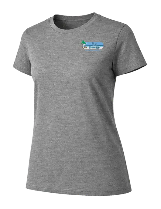 Womens Ring Spun Light Grey Heather 4.5 oz T-Shirt w/Beach Life Logo