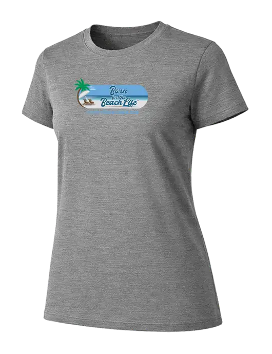 Womens Ring Spun Light Grey Heather 4.5 oz T-Shirt w/Beach Life Logo