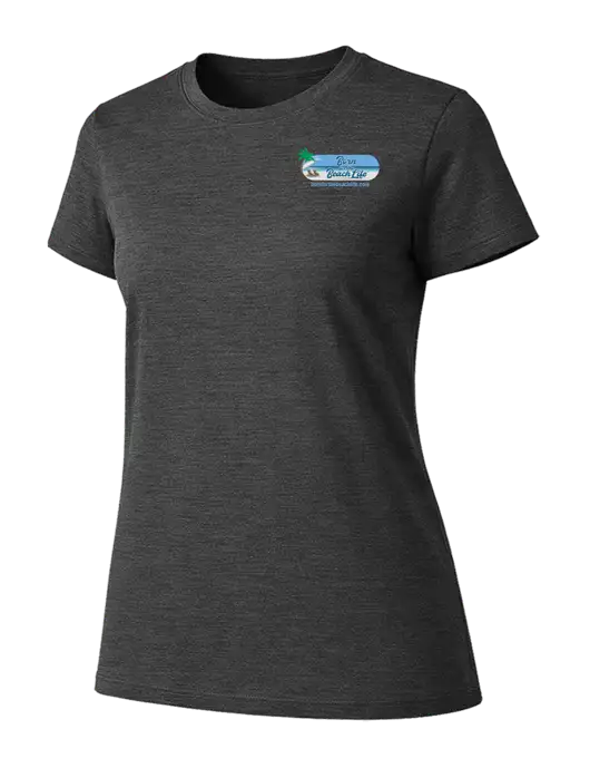 Womens Ring Spun Dark Heather Grey 4.5 oz T-Shirt w/Beach Life Logo