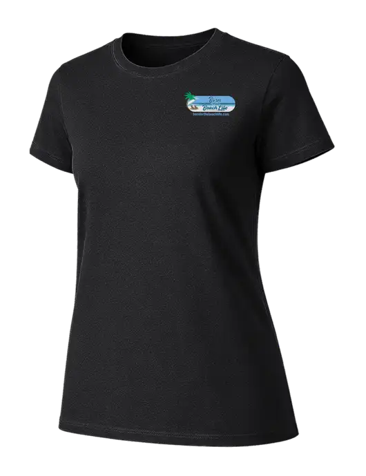 Womens Ring Spun Jet Black 4.5 oz T-Shirt w/Beach Life Logo
