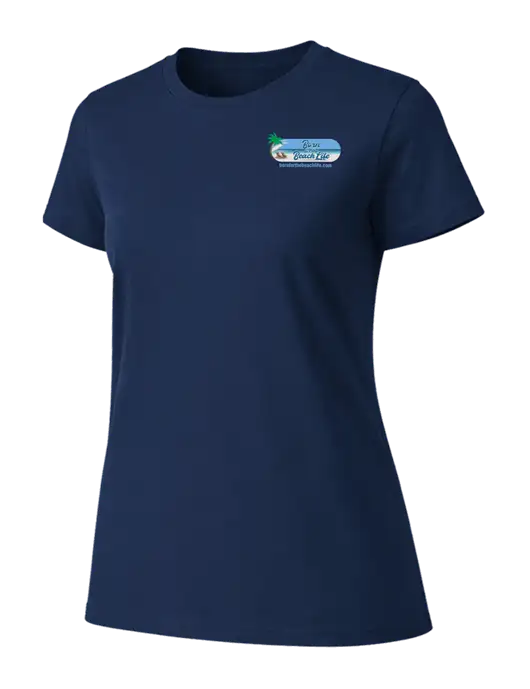 Womens Ring Spun Navy 4.5 oz T-Shirt w/Beach Life Logo