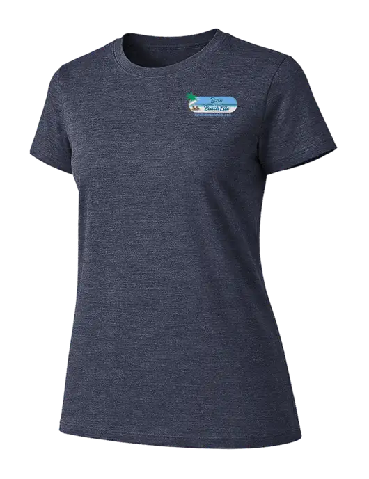 Womens Ring Spun Heather Navy 4.5 oz T-Shirt w/Beach Life Logo