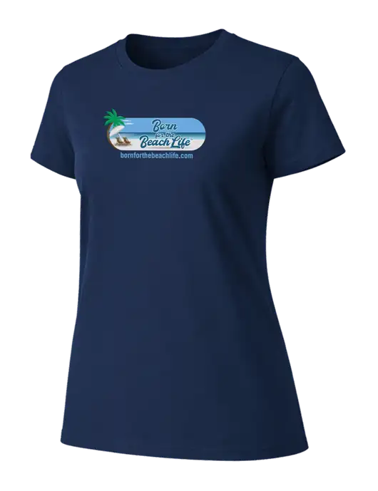 Womens Ring Spun Navy 4.5 oz T-Shirt w/Beach Life Logo