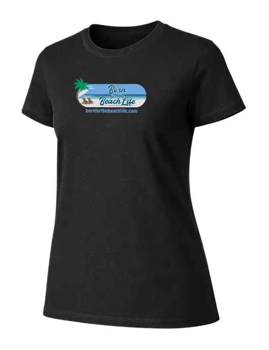 Womens Ring Spun Jet Black 4.5 oz T-Shirt w/Beach Life Logo