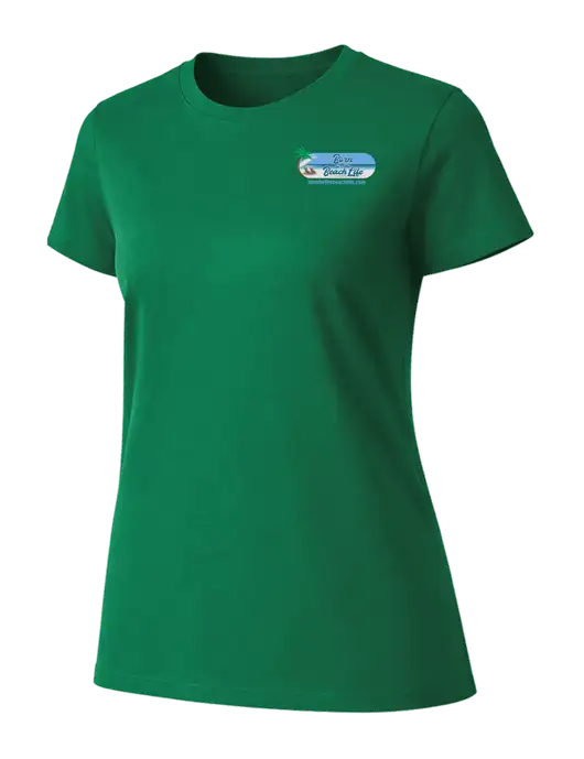 Womens Ring Spun Kelly Green 4.5 oz T-Shirt w/Beach Life Logo
