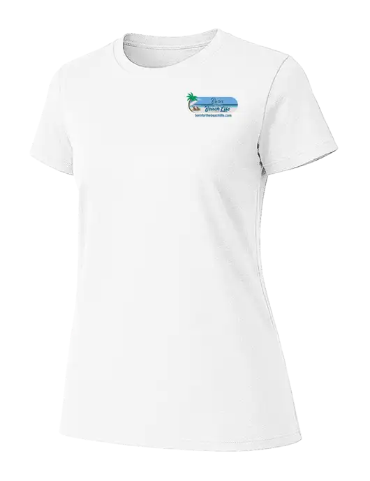 Womens Ring Spun White 4.5 oz T-Shirt w/Beach Life Logo