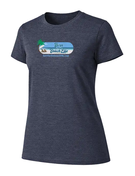 Womens Ring Spun Heather Navy 4.5 oz T-Shirt w/Beach Life Logo